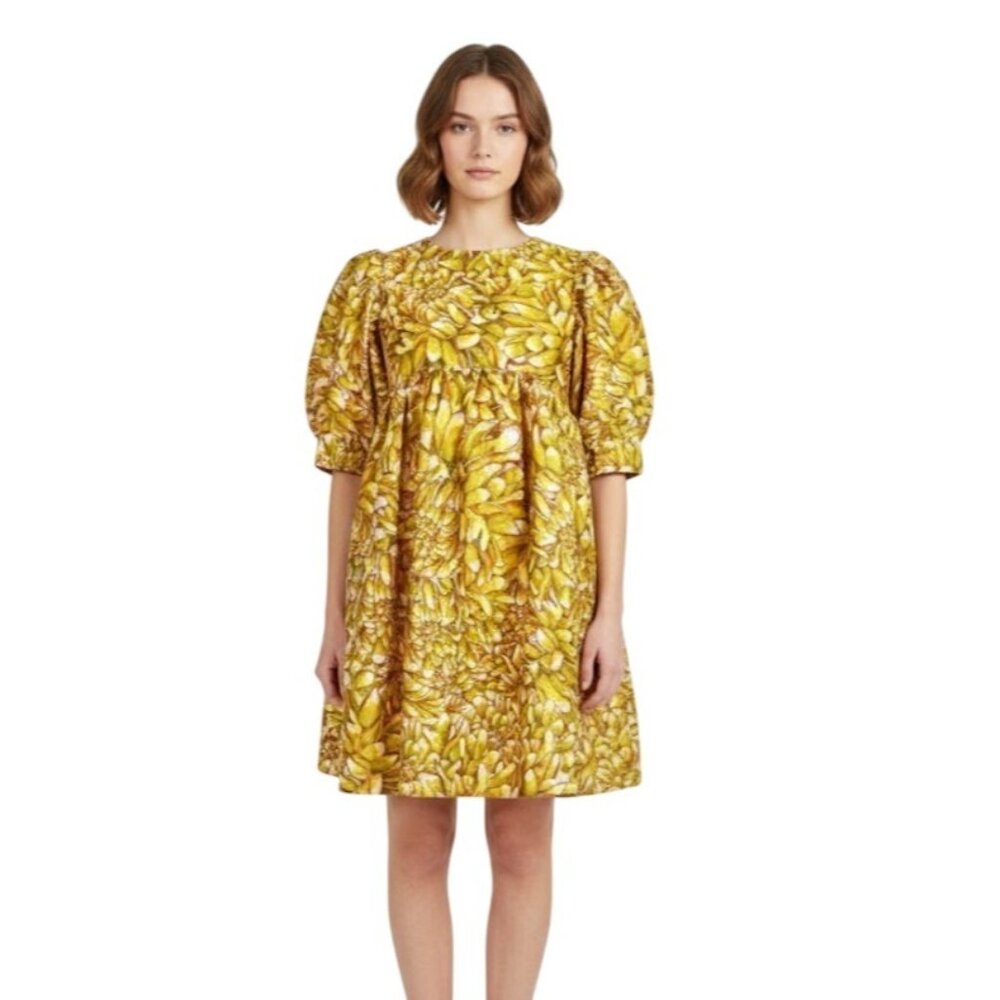 Kika Vargas Mum Floral Puff Sleeve Min Baby Doll Dress XS Vibrant Floral Print